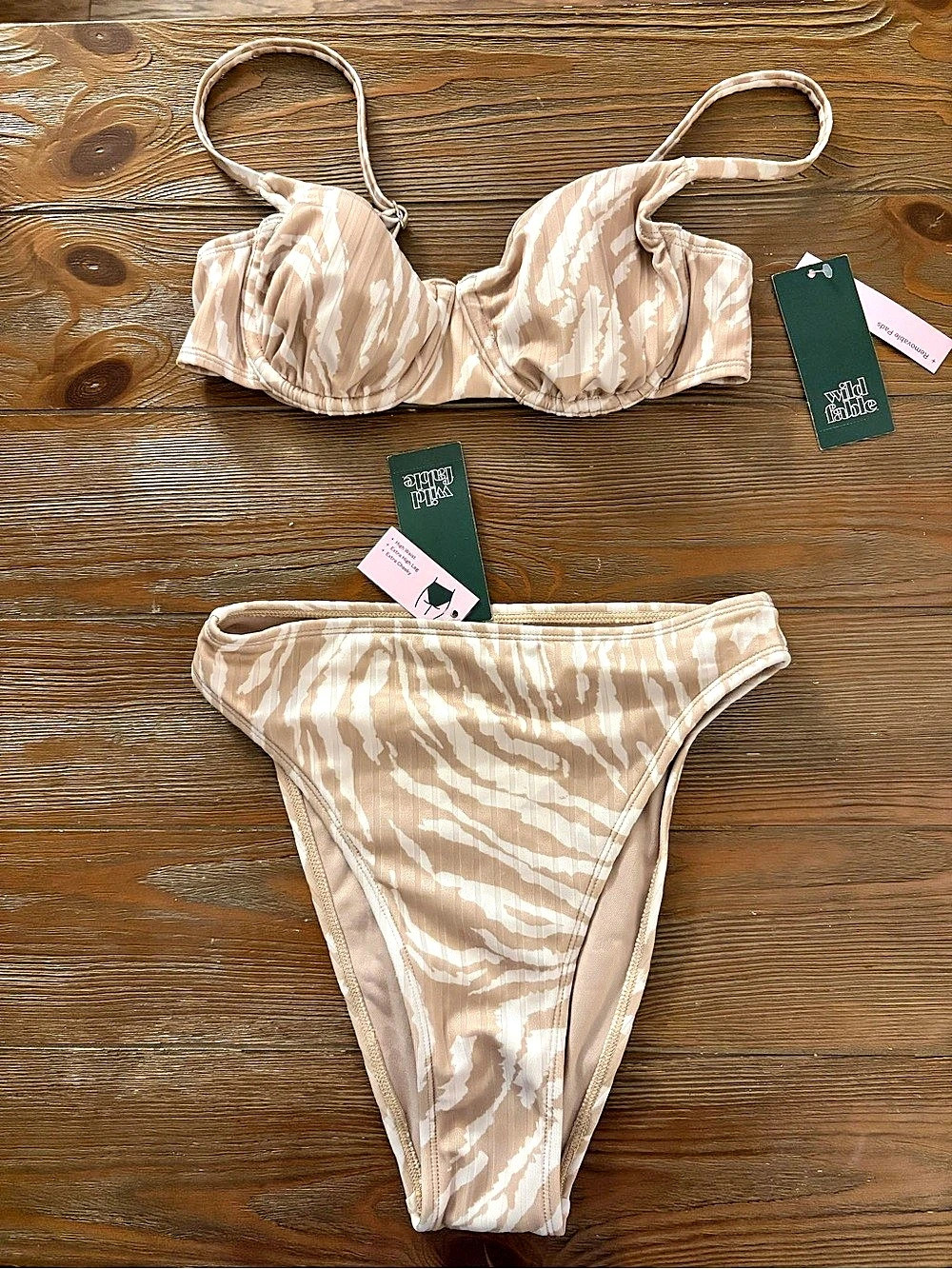Wild Fable Zebra Print Ribbed Underwire Bikini Top and High Leg High Waist